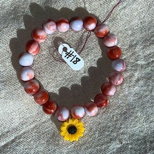 Red Marble-Color Handmade Beaded Sunflower Bracelet (#18)